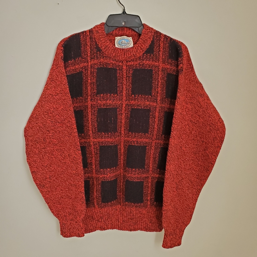 Vintage Wool Blend Red & Black Knit Crewneck Sweater